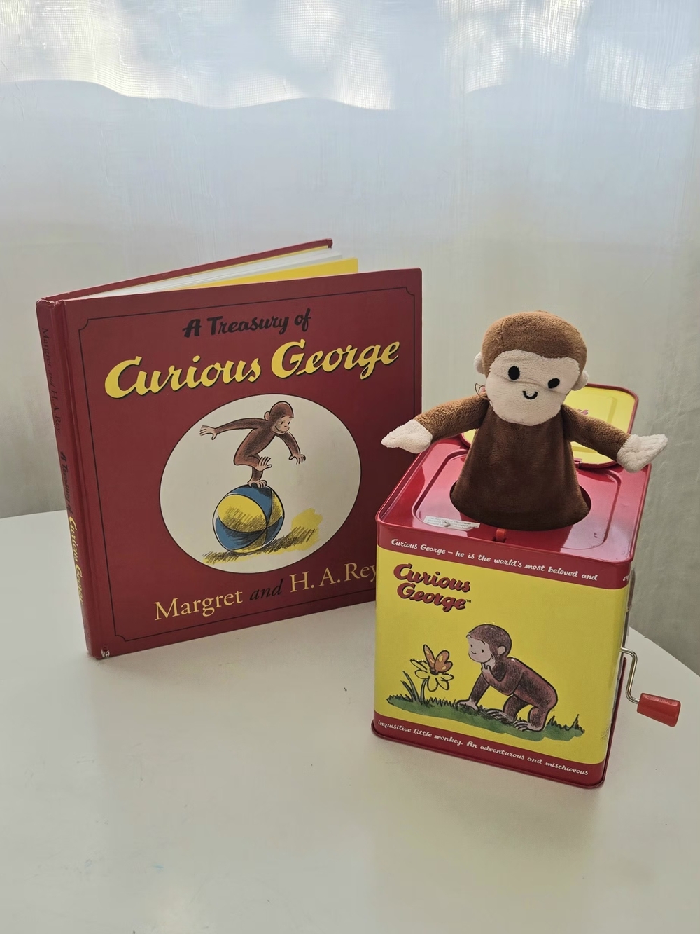Curious George Jack-in-the-Box Plush Toy with Book A Treasure Of Curious George